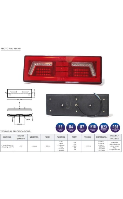 Žibintas LED L1828 12/24v gal.kairė 106 led