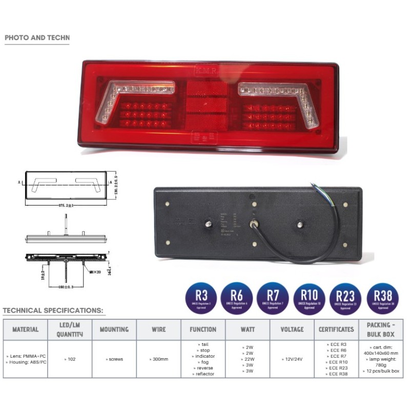 Žibintas LED L1828 12/24v gal.kairė 106 led