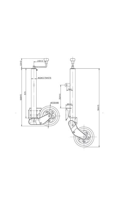 Ratukas atraminis 230x80 mm, ilgis 560 mm, 500 kg, su montavimo plokšte