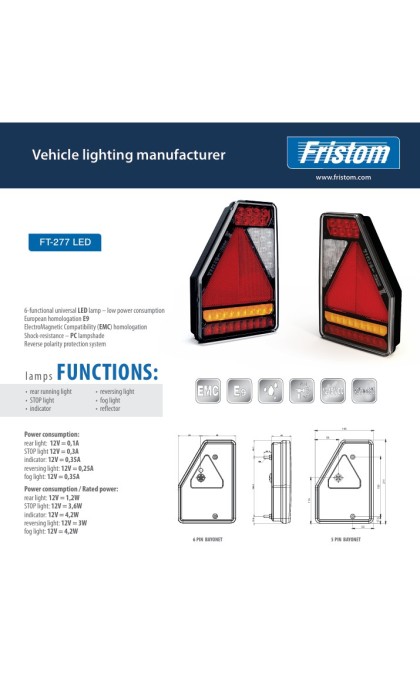 Žibintas LED FT-277 L  PM  su lizdu 5pin kairė