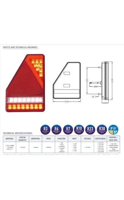 Žibintas LED 12/24v L1907 kairė