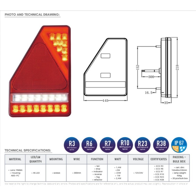 Žibintas LED 12/24v L1907 kairė