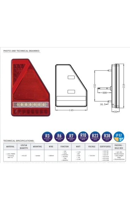 Žibintas LED 12/24v L1908 dešinė