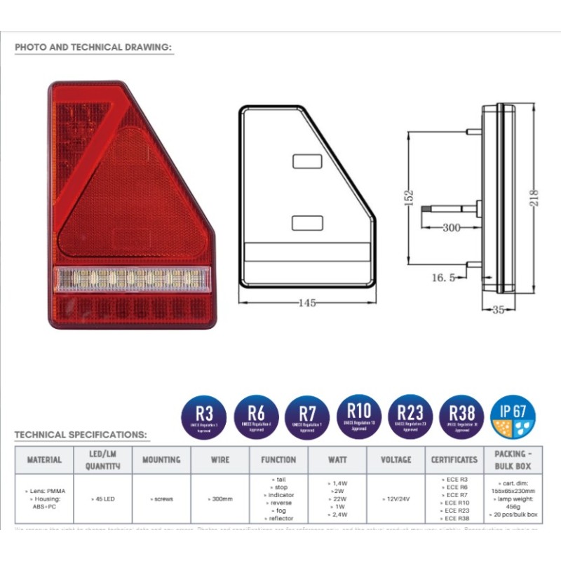 Žibintas LED 12/24v L1908 dešinė