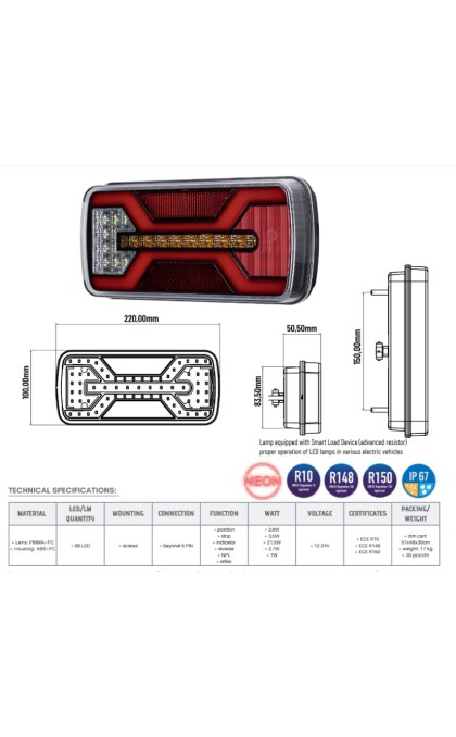 Žibintas LED 12/24v L2431 X-Spider 5pin kairė