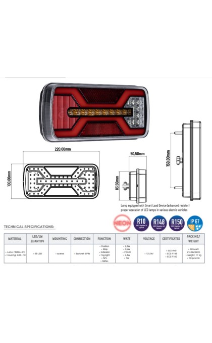 Žibintas LED 12/24v L2430 X-Spider 5pin kairė